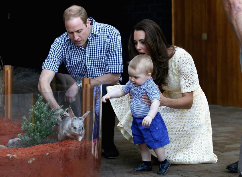 Catherine holds George as he meets a bilby — Australia's version of the Easter bunny — at Taronga Zoo in Sydney. One of the zoo's bilbies was renamed George in honor of the young prince.