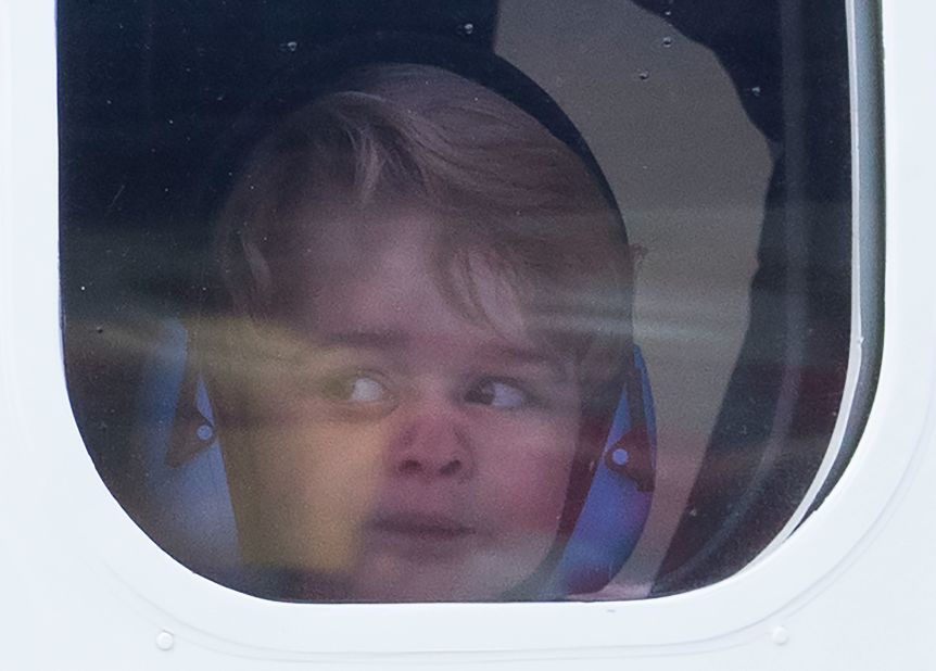 Prince George looks out of the window of a seaplane while leaving Victoria, British Columbia, in October 2016.