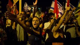 JERUSALEM, ISRAEL - JULY 21: Protesters rally during a demonstration  on July 21, 2020 in JERUSALEM, Israel. Demonstrations continue against Israeli Prime Minister Benjamin Netanyahu and the Government's hadeling of the Coronavirus (COVID-19) crisis (Photo by Amir Levy/Getty Images)