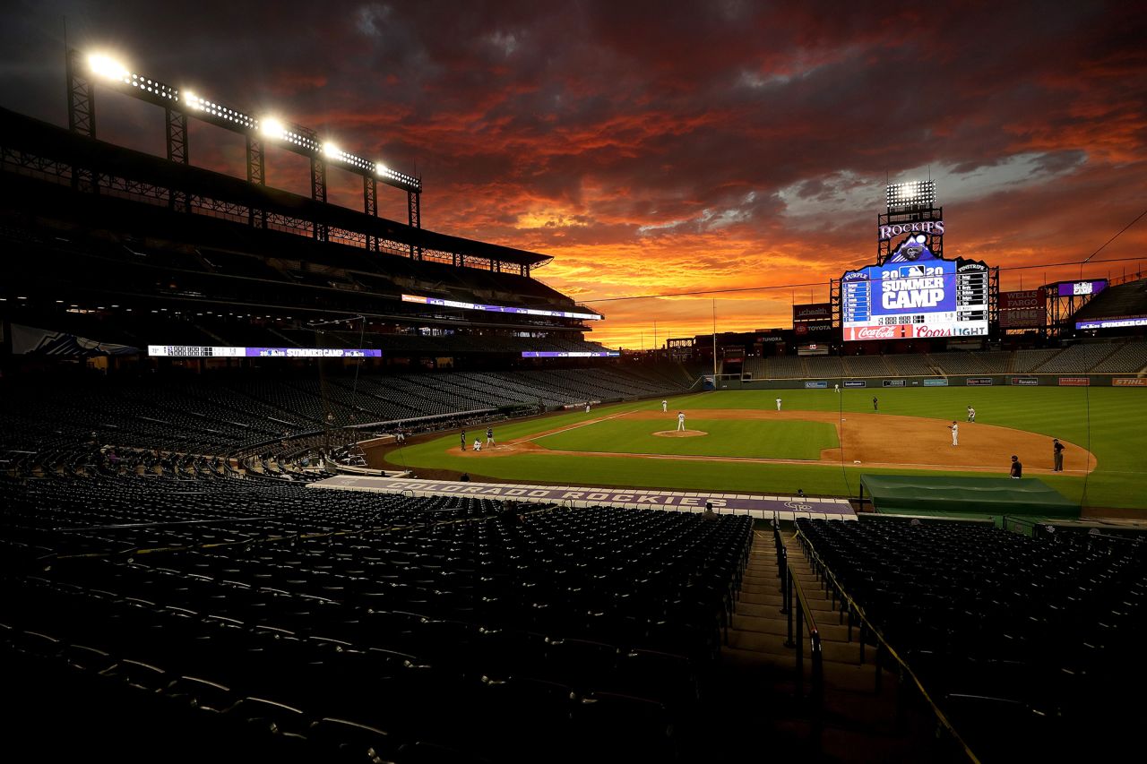The Colorado Rockies play an intrasquad game in Denver on July 15.