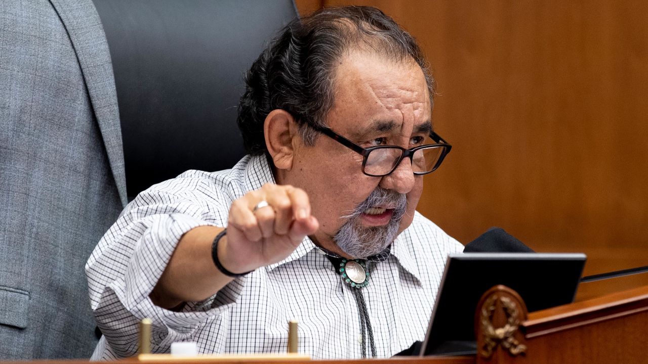 Democrat Raul Grijalva speaks during a House Natural Resources Committee hearing on Capitol Hill in Washington, DC, on June 29, 2020.