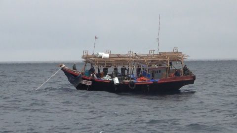 A North Korean squid boat in operation in the Russian waters is seen sometime between between August and October 2018.