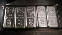 A set of ABC Bullion one-kilogram silver bars are displayed at the ABC Refinery smelter in Sydney, New South Wales, Australia, on Thursday, July 2, 2020. Western investors piling into gold in the pandemic are more than making up for a collapse in demand for physical metal from traditional retail buyers in China and India, helping push prices to an eight-year high. Photographer: David Gray/Bloomberg via Getty Images