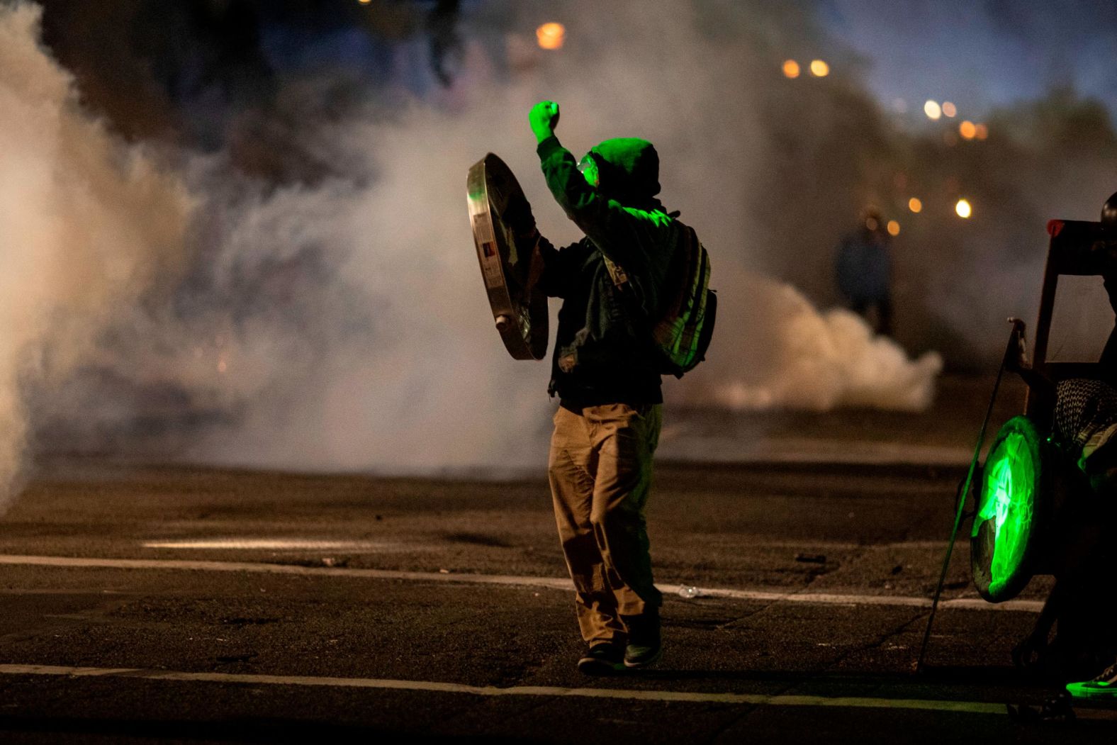 A person protests on July 22.