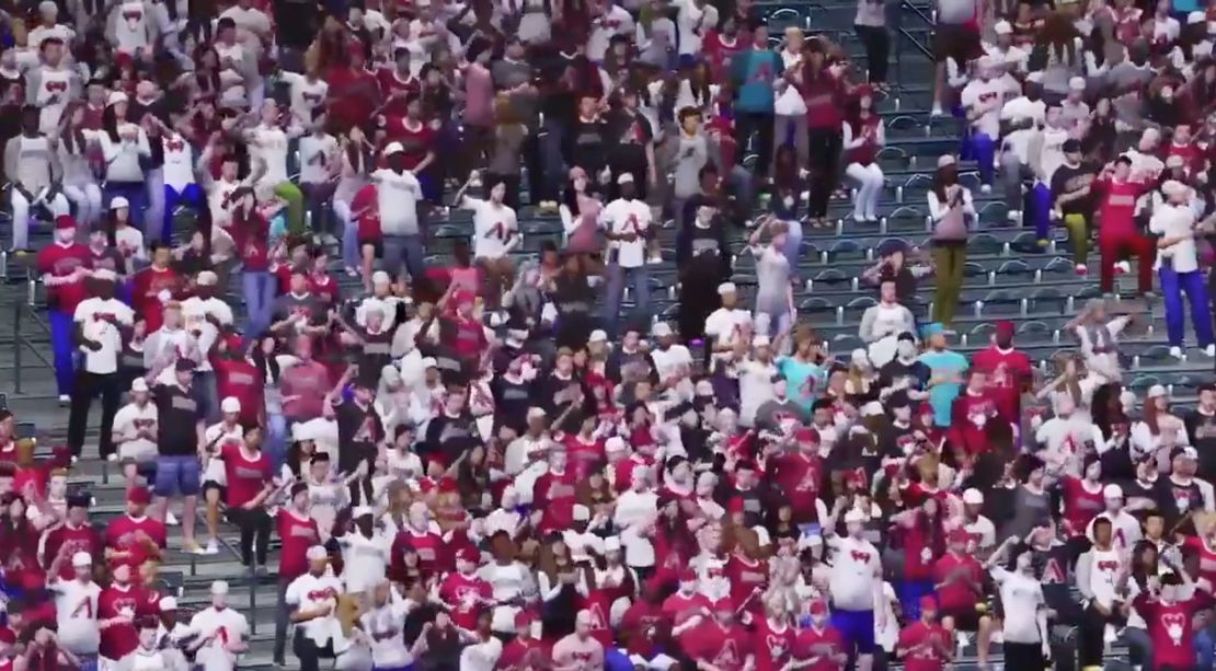 This screen grab from FOX Sports depicts virtual fans that will fill the stands for MLB games