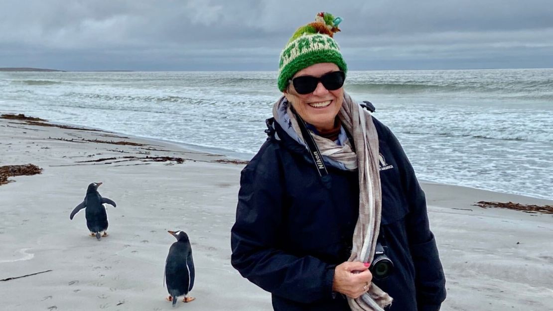 Christine Beehler on the Falkland Islands on March 13, the last spot on the Coral Princess itinerary before the ship's trajectory was disrupted by Covid-19.