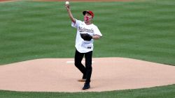 WASHINGTON, DC - JULY 23: Dr. Anthony Fauci, director of the National Institute of Allergy and Infectious Diseases throws out the ceremonial first pitch prior to the game between the New York Yankees and the Washington Nationals at Nationals Park on July 23, 2020 in Washington, DC. (Photo by Rob Carr/Getty Images)