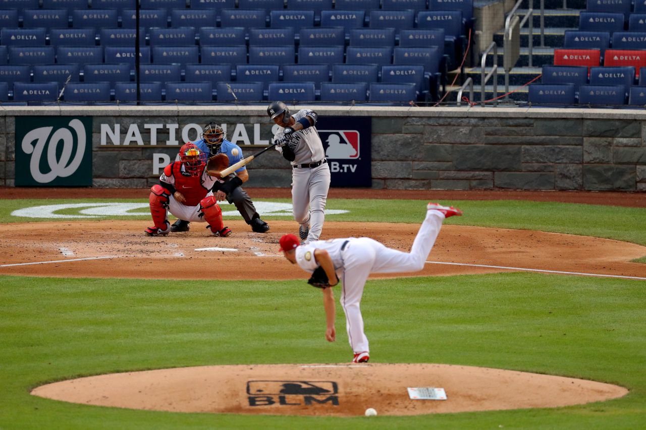 Washington ace Max Scherzer pitches to Gleyber Torres during the opening game.