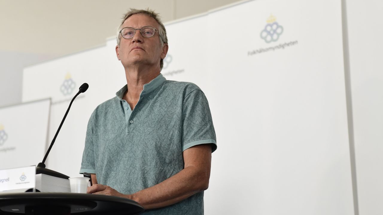 State epidemiologist Anders Tegnell of the Public Health Agency of Sweden speaks during a news conference updating on the coronavirus Covid-19 situation, in Stockholm, Sweden, on July 23, 2020. (Photo by Stina STJERNKVIST / TT News Agency / AFP) / Sweden OUT (Photo by STINA STJERNKVIST/TT News Agency/AFP via Getty Images)