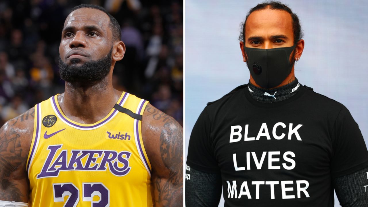 Johnson singled out LeBron James, left, and Lewis Hamilton for their work bringing attention to inequality and the Black Lives Matter movement.