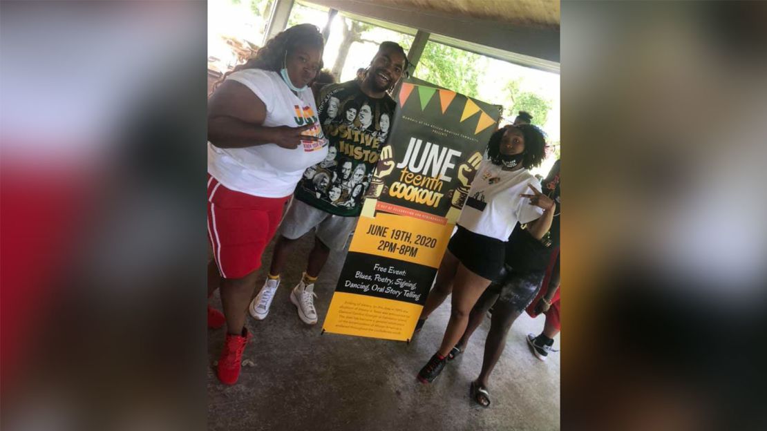 Faith Dixon (left), Edwards and Kiara Jackson pose at a Juneteenth march planned by Black Lives Matter of Fargo/Moorhead.