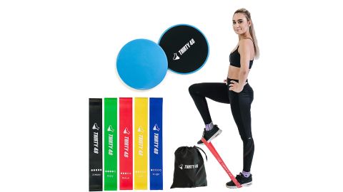 Thirty48 Gliding Discs Core Sliders and 5 Exercise Resistance Bands