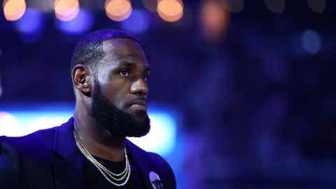 LeBron James of the Los Angeles Lakers stands on the court during a game at the Chase Center on February 27, 2020 in San Francisco, California.