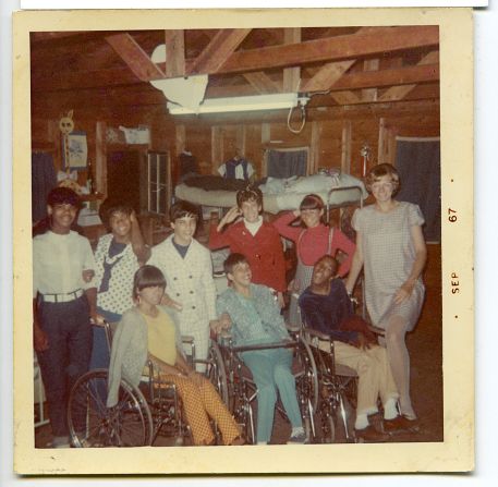 September 1967: These girls are rocking late 1960s fashion including bright colors, polka dots, and headbands, all part of the self-expression encouraged at "Crip Camp."