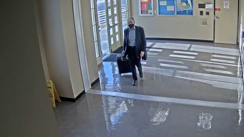 Roy Den Hollander is seen on surveillance footage at a train station in San Bernardino, California.
