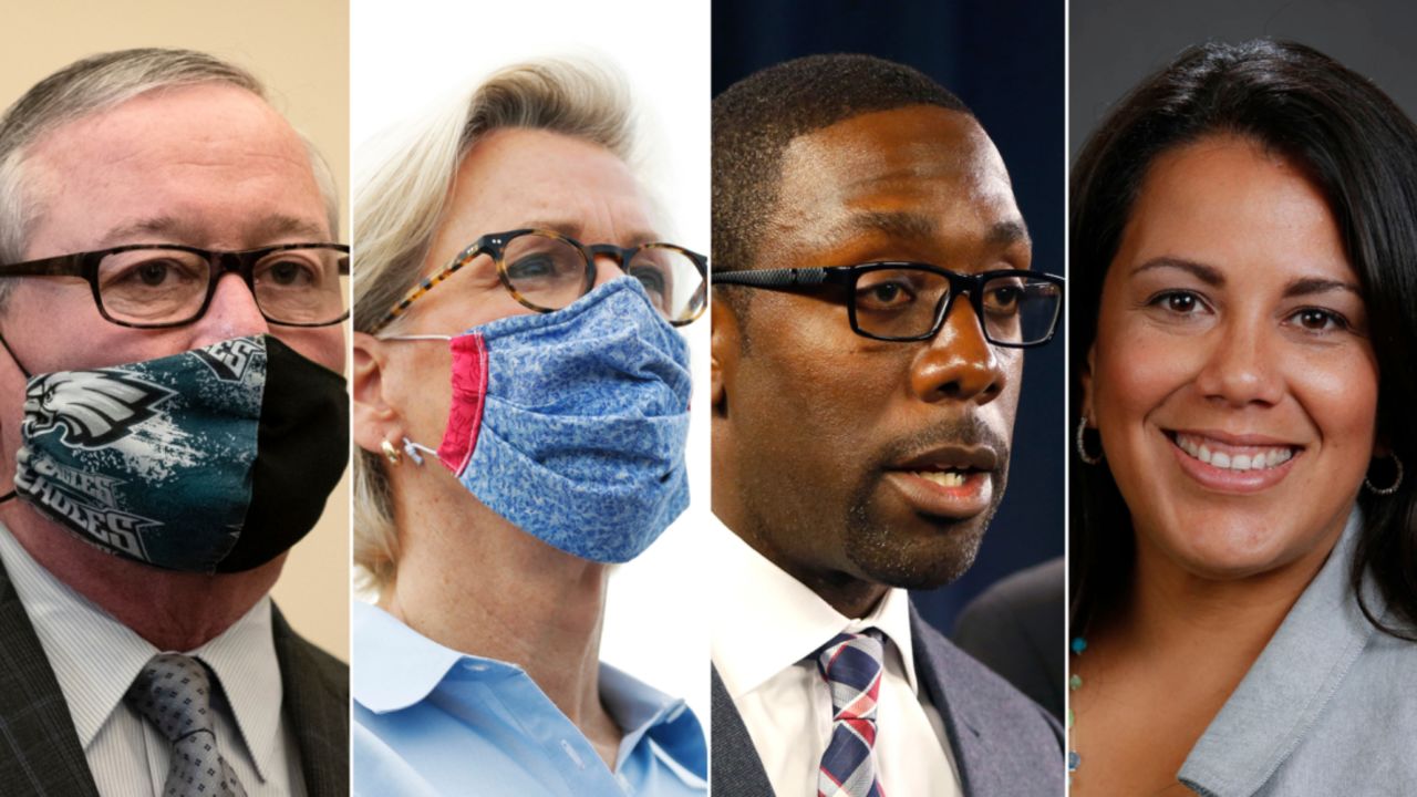 In 16x9 split: Philadelphia Mayor Jim Kenny, Tampa Mayor Jane Castor, Waterloo Mayor Quentin Hart, Topeka Mayor Michelle De La Isla