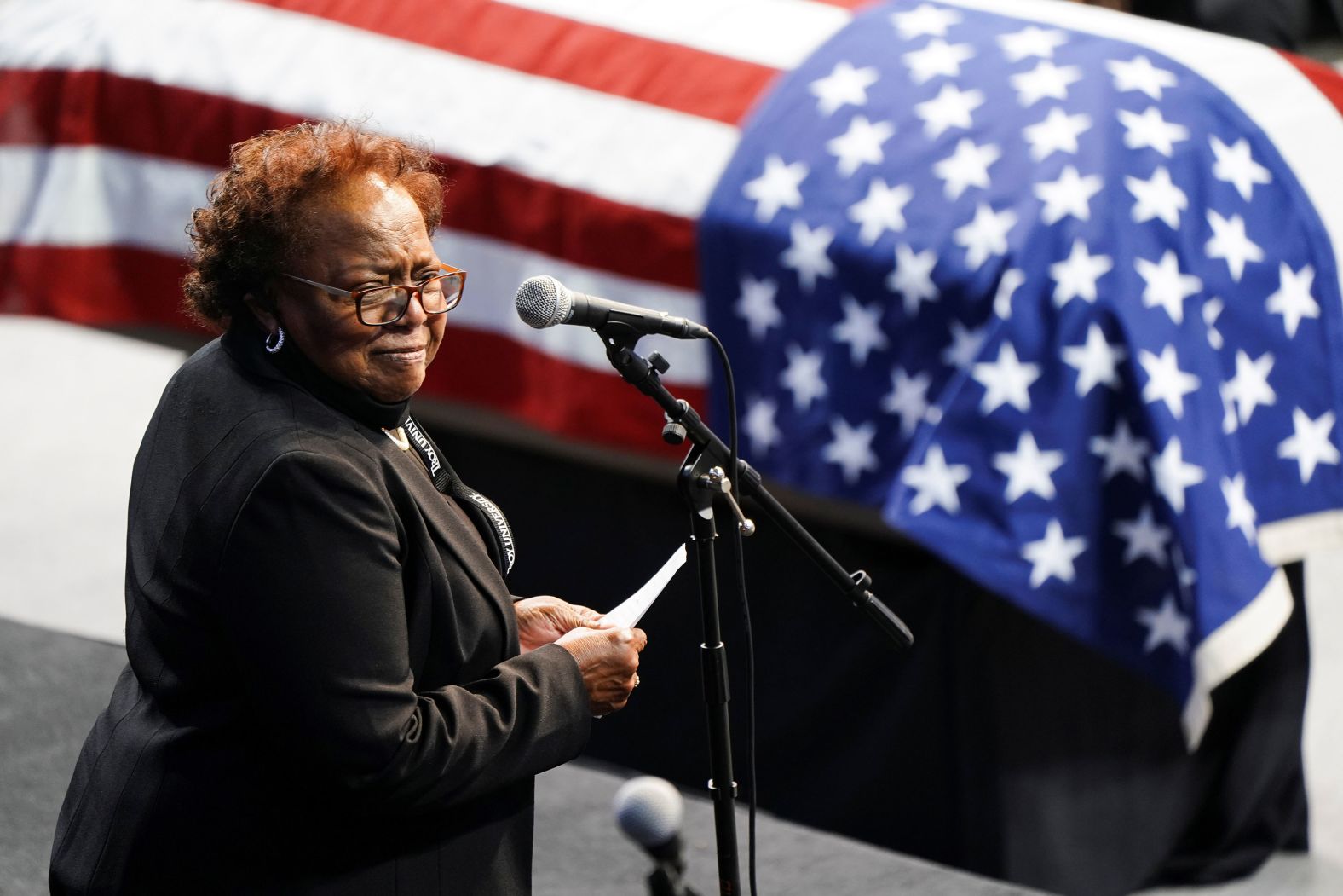 Lewis' sister Rosa Mae Tyner speaks during the Troy service.