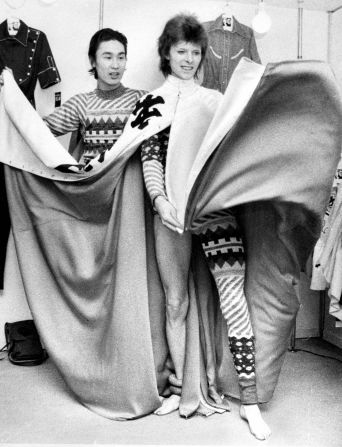 Singer David Bowie attends a costume fitting session with designer Kansai Yamamoto ahead of his performance on April 7, 1973 in Tokyo, Japan.