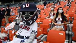 SEOUL, SOUTH KOREA - JULY 26: Fans enjoy during the KBO League game between LG Twins and Doosan Bears at the Jamsil Stadium on July 26, 2020 in Seoul, South Korea. South Korean baseball start accepting fans to stadiums, ahead of other sports after new coronavirus pandemic, up to 10 percent of its capacity. (Photo by Chung Sung-Jun/Getty Images)
