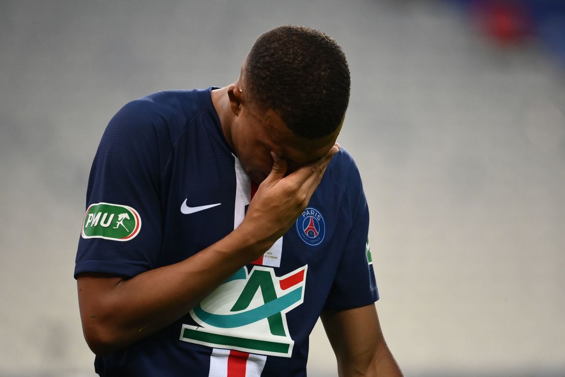 Kylian Mbappe walked off the pitch in tears following Loic Perrin's late challenge.