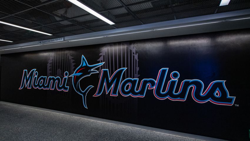 MIAMI, FL - MARCH 28: A general view of the new Miami Marlins logo in Marlins Park before the game between the Miami Marlins and the Colorado Rockies on Opening Day at Marlins Park on March 28, 2019 in Miami, Florida. (Photo by Mark Brown/Getty Images)
