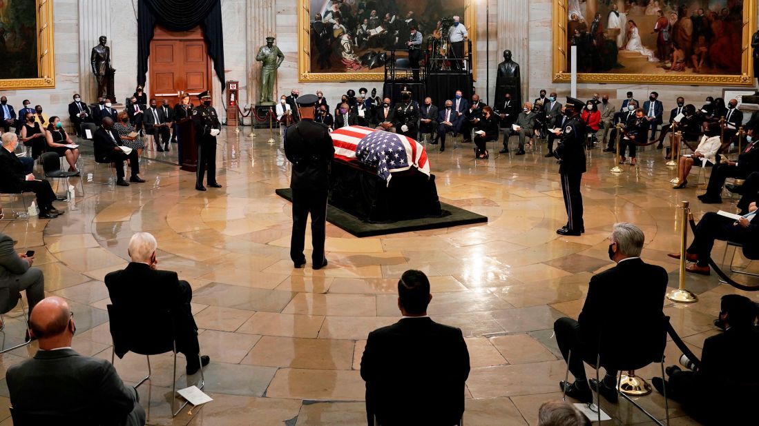 A memorial service is held for Lewis as he lies in state at the US Capitol on Monday.