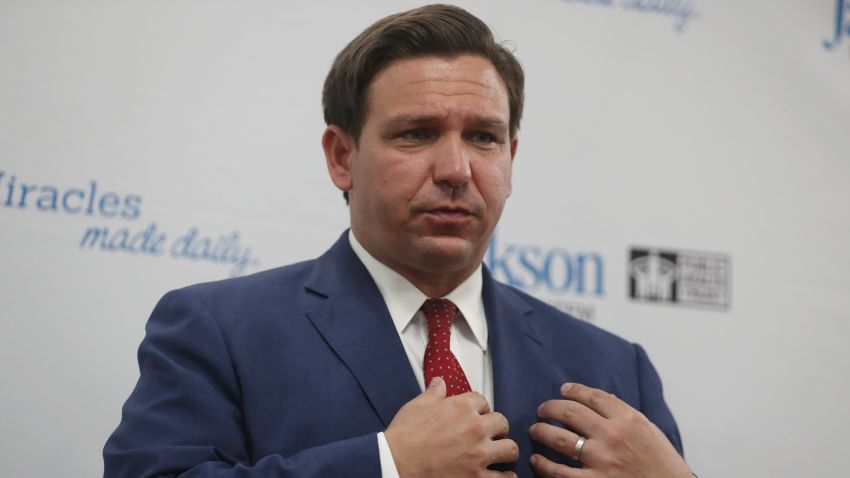 MIAMI, FLORIDA - JULY 13:  Florida Gov. Ron DeSantis speaks at a new conference on the surge in coronavirus cases in the state held at the Jackson Memorial Hospital on July 13, 2020 in Miami, ` of COVID-19 as the state of Florida tries to contain the recent spike. (Photo by Joe Raedle/Getty Images)