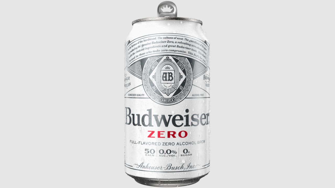 A can of Budweiser Zero, which has 50 calories, 0 grams of sugar and no alcohol. 