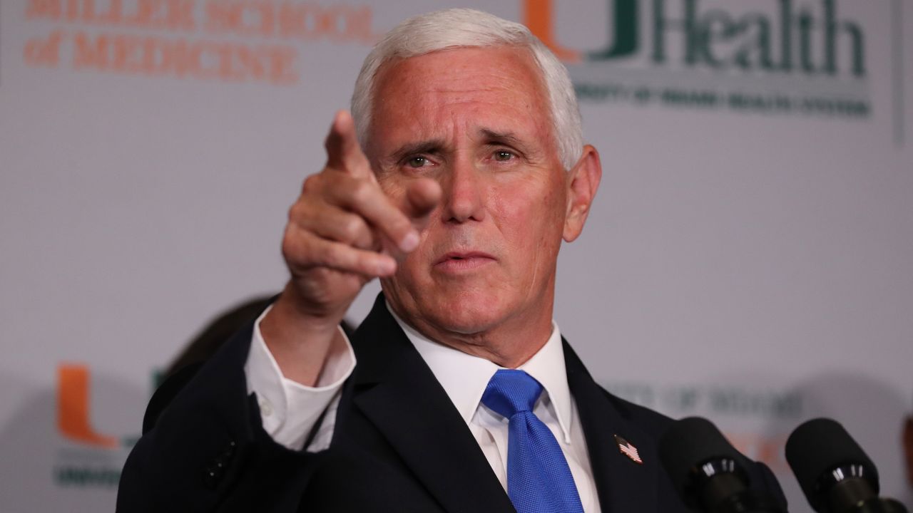 Vice President Mike Pence speaks during a press conference at the the University of Miami Miller School of Medicine on July 27, 2020.