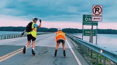 Jacob Adkins and Andrew Walker roller bladed nearly 900 miles to raise money for cancer research.