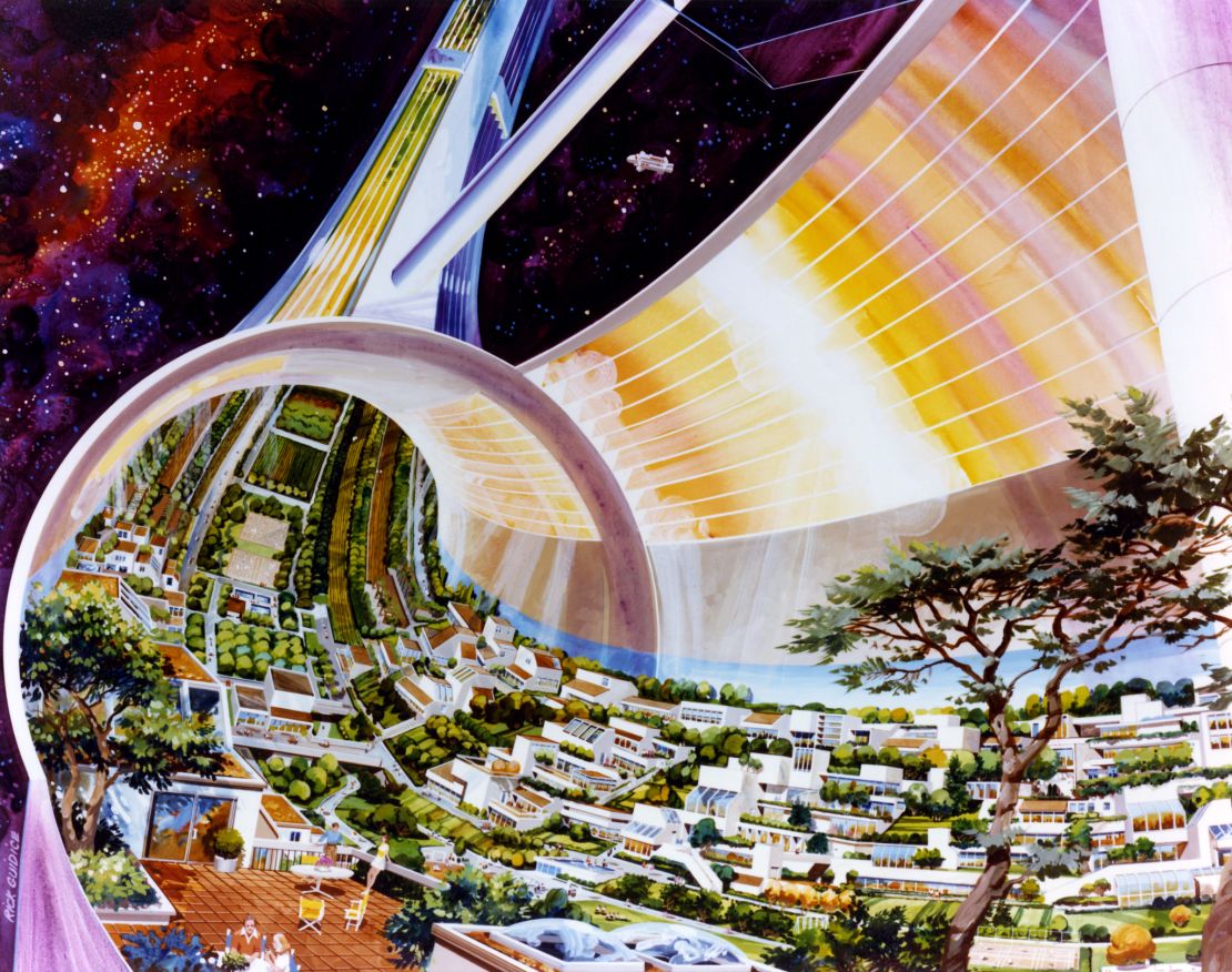 In the 1970s, illustrator Rick Guidice conceptualized this megastructure for NASA showing how humans might live in a colony in Earth's orbit.