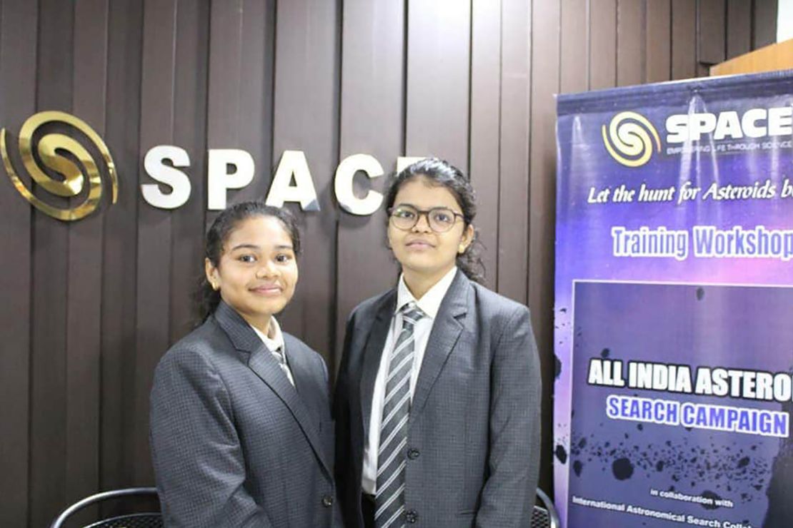 Radhika Lakhani stands on the left with her project partner Vaidehi Vekariya.