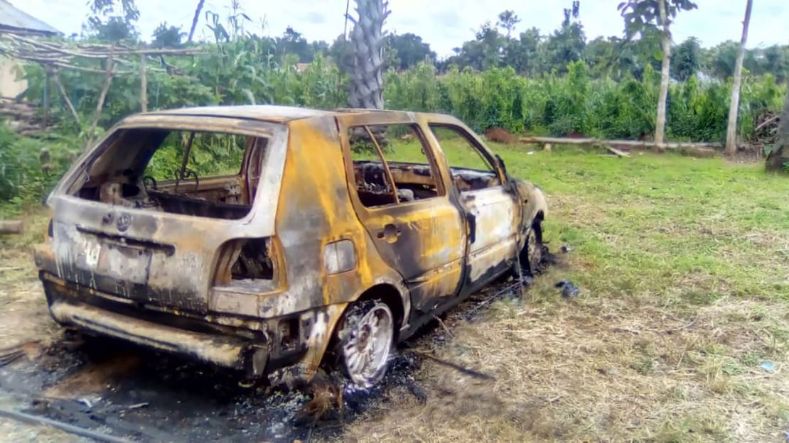 A burnt vehicle belonging to one of the victims of the July 24 attack on the Zikpak community in northern Nigeria.
