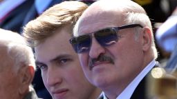 MOSCOW, RUSSIA - JUNE 24: President of Belarus Alexander Lukashenko with his son Nikolai (L) during the Victory Day military parade marking the 75th anniversary of the victory in World War II, on June 24, 2020 in Moscow, Russia. The 75th-anniversary marks the end of the Great Patriotic War when the Nazi's capitulated to the then Soviet Union. (Photo by Sergey Guneev - Host Photo Agency via Getty Images )