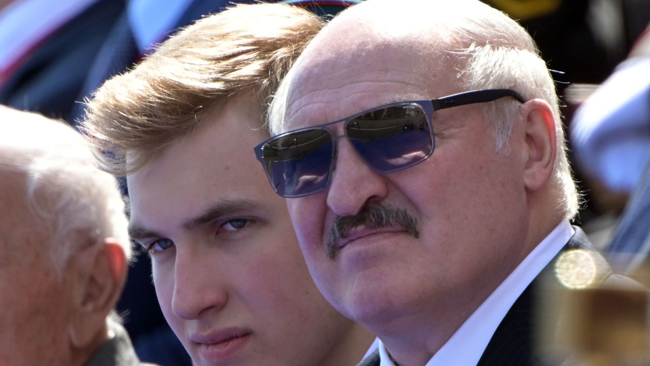 Lukashenko with his son during a Victory Day military parade on June 24, 2020 in Moscow, Russia. 