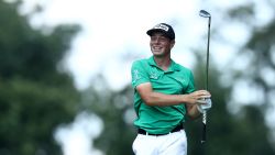 DUBLIN, OHIO - JULY 18: Viktor Hovland of Norway plays a shot on the ninth hole during the third round of The Memorial Tournament on July 18, 2020 at Muirfield Village Golf Club in Dublin, Ohio. (Photo by Jamie Squire/Getty Images)