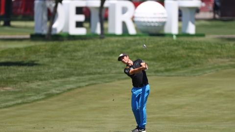 Hovland plays a shot during the final round of the Rocket Mortgage Classic.