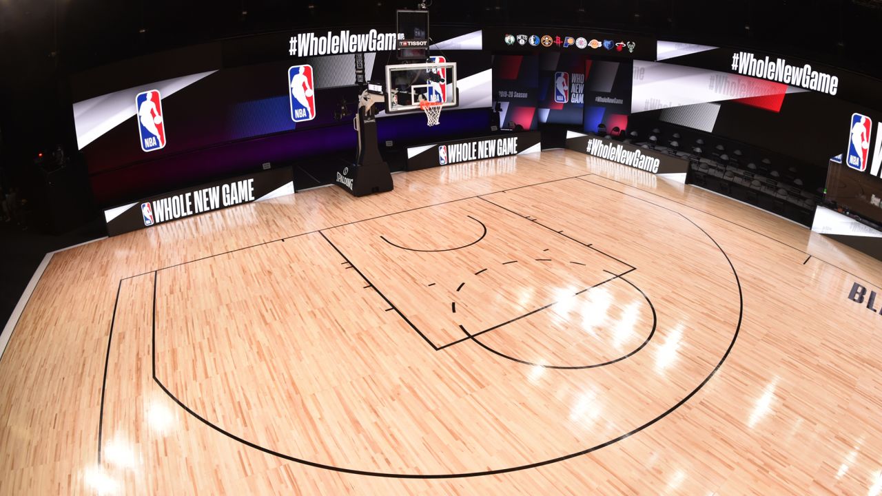 A general overall interior view of the court as part of the NBA restart 2020 on July 21, 2020 at The Arena at ESPN Wide World of Sports in Orlando, Florida. 