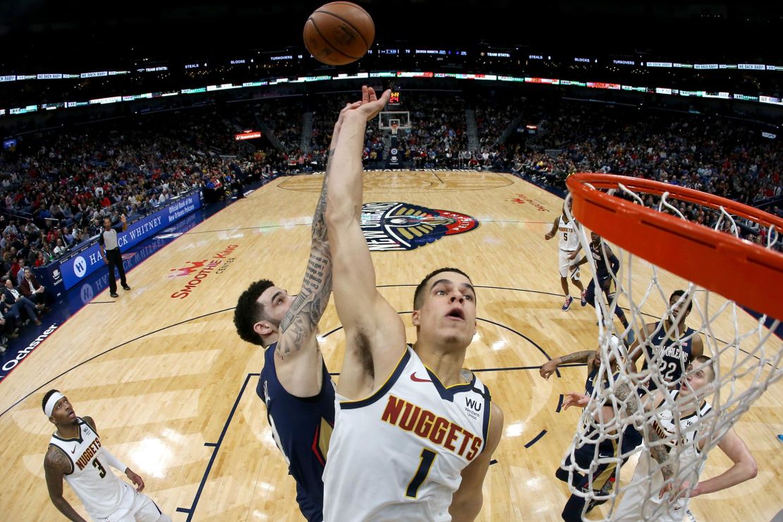 Porter Jr. is fouled by Lonzo Ball of the New Orleans Pelicans.