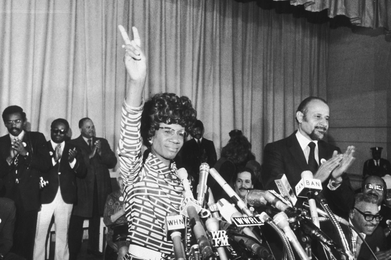 US Rep. Shirley Chisholm announces her presidential campaign in Brooklyn, New York, in 1972. Chisholm set many political precedents, becoming the first Black woman in Congress and the first woman and African American to seek a nomination for president of the United States. 