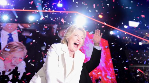 Democratic presidential nominee Hillary Clinton celebrates on July 28, 2016.