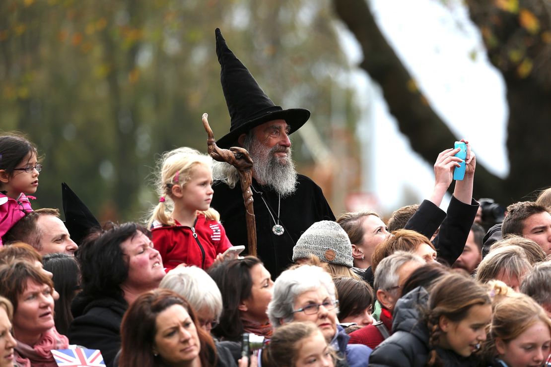 The Wizard waits for the arrival of Britain's Prince William and Kate during their royal visit to Christchurch on April 14, 2014. 