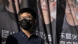 Joshua Wong, secretary-general of the Demosisto political party, wears a protective face mask as he attends a news conference to announce his bid to enter into the unofficial pro-democratic camp primary election for the Legislative Council in Hong Kong, China, on Friday, June 19, 2020. To overcome fractures between the moderates and more radical localists, legal scholar Benny Tai is attempting to organize an unofficial primary on July 11 and July 12 to select favored candidates in each district. Photographer: Chan Long Hei/Bloomberg via Getty Images