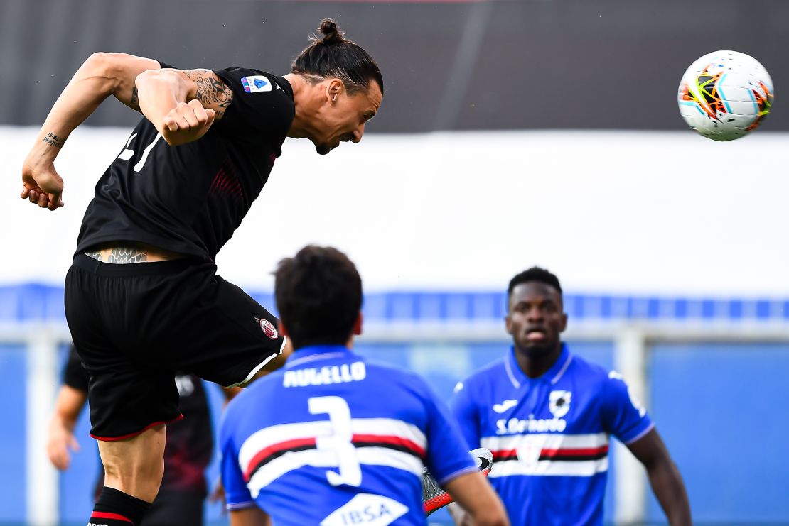 Zlatan Ibrahimovic scores a goal against Sampdoria.