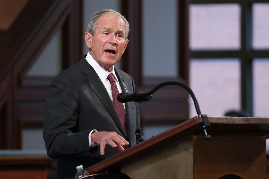 Former President George W. Bush delivered remarks before Clinton. "From Freedom Summer to Selma, John Lewis always looked outward not inward," Bush said. "He always thought of others. He always thought of preaching the gospel in word and in deed, insisting that hate and fear had to be answered with love and hope."
