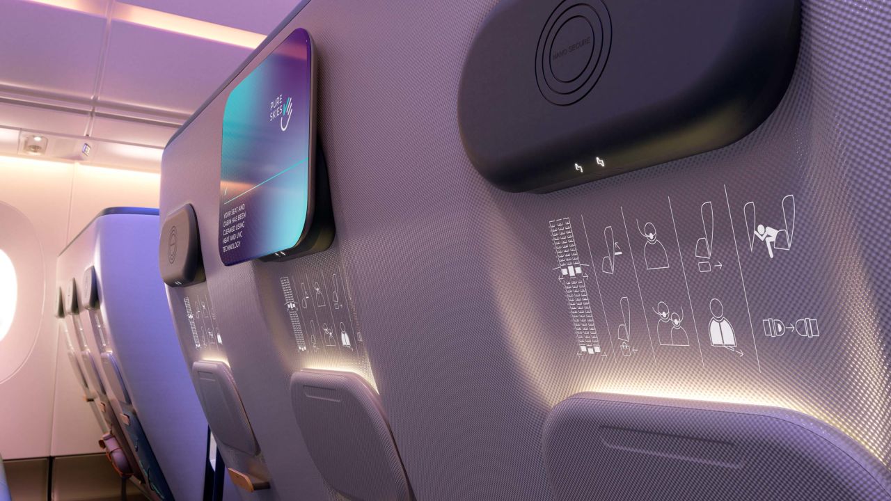 In-flight entertainment systems have been removed in favor of the passenger's own devices in "pure skies zones," previously known as economy.