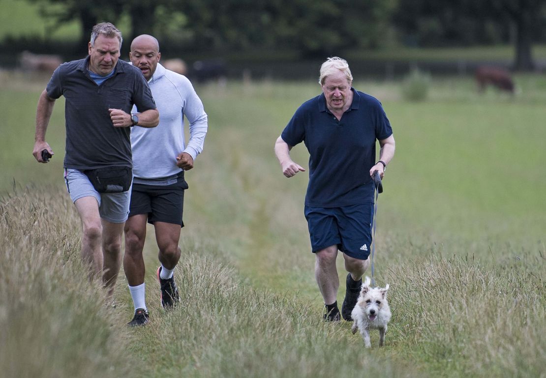 British Prime Minister Boris Johnson is seen jogging on July 29.