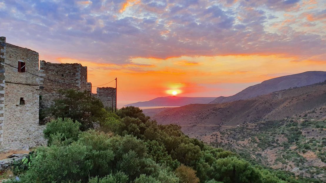 Sunset over Greece's rugged Mani region.