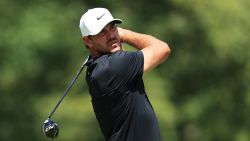 DUBLIN, OHIO - JULY 18: Brooks Koepka of the United States plays his shot from the 18th tee during the third round of The Memorial Tournament on July 18, 2020 at Muirfield Village Golf Club in Dublin, Ohio. (Photo by Andy Lyons/Getty Images)