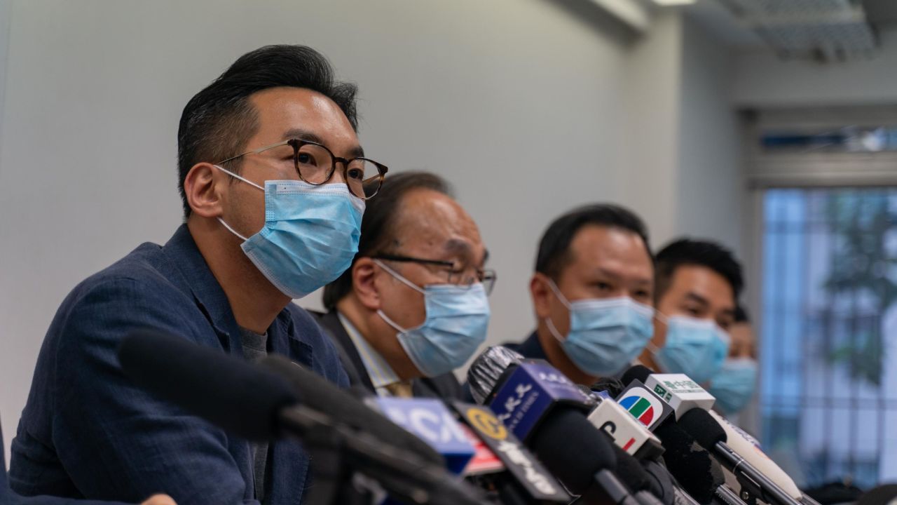 Barrister and politician Alvin Yeung speaks during a press conference on July 30, 2020 in Hong Kong, China. Yeung was among 12 prominent pro-democracy figures barred from standing for office.